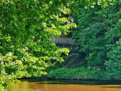 Eine Holzbrücke über den Kanal